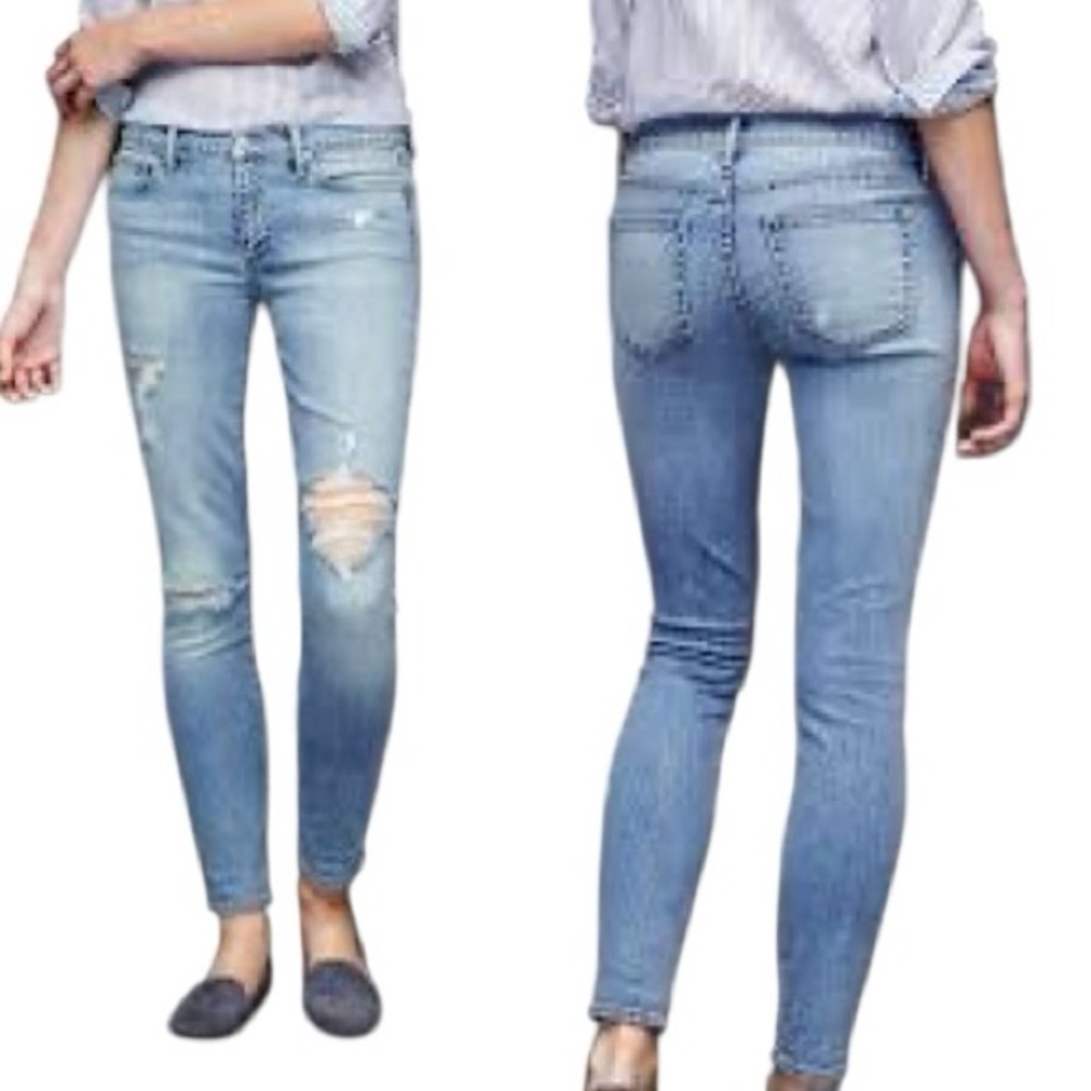 GAP 1969 Stretch Destructed True Skinny Distress Jeans Medium Indigo Blue Sz 27